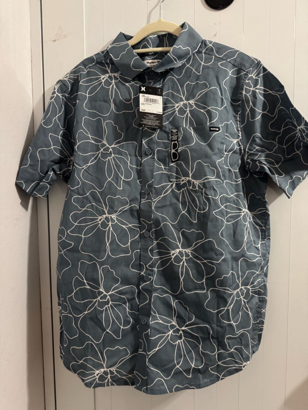 Hurley Slate Blue Short-Sleeve Floral Button-Down Shirt